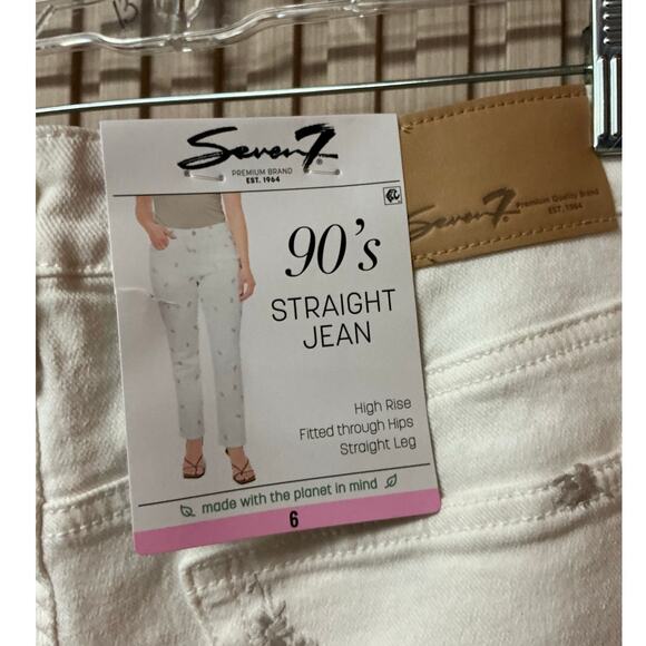 Seven7 90’s Women’s Straight Jeans Cream Embroidered Size 6 - Picture 3 of 5